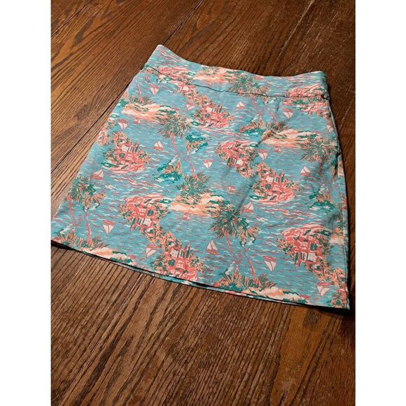 Kim Rogers Sz 12 Sailboat Print Skort Blue Pink Teal Pull-On Skirt W Under Short - Picture 1 of 4